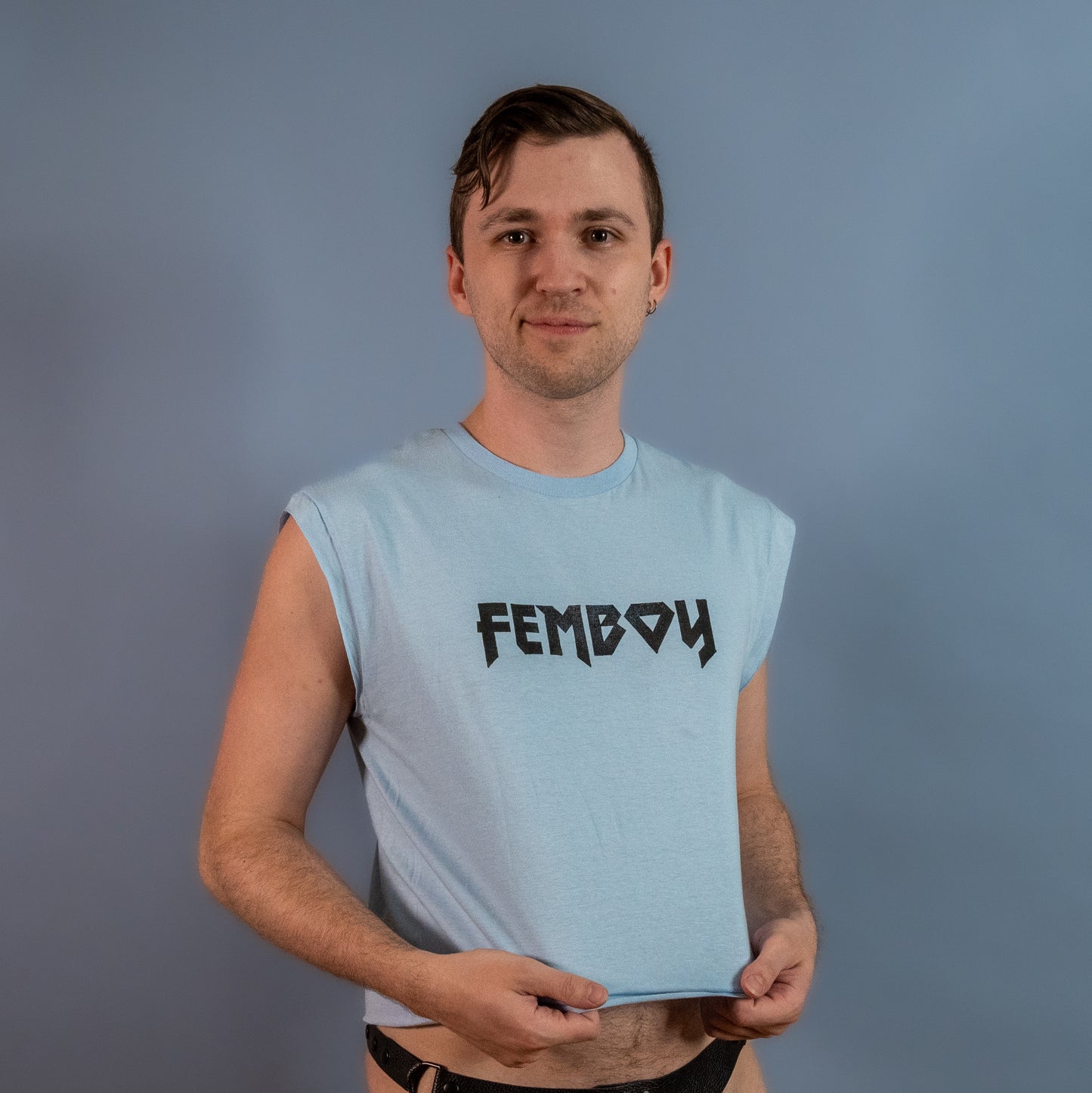Metal Femboy - Light Blue - Low Cut Sleeveless Crop Top