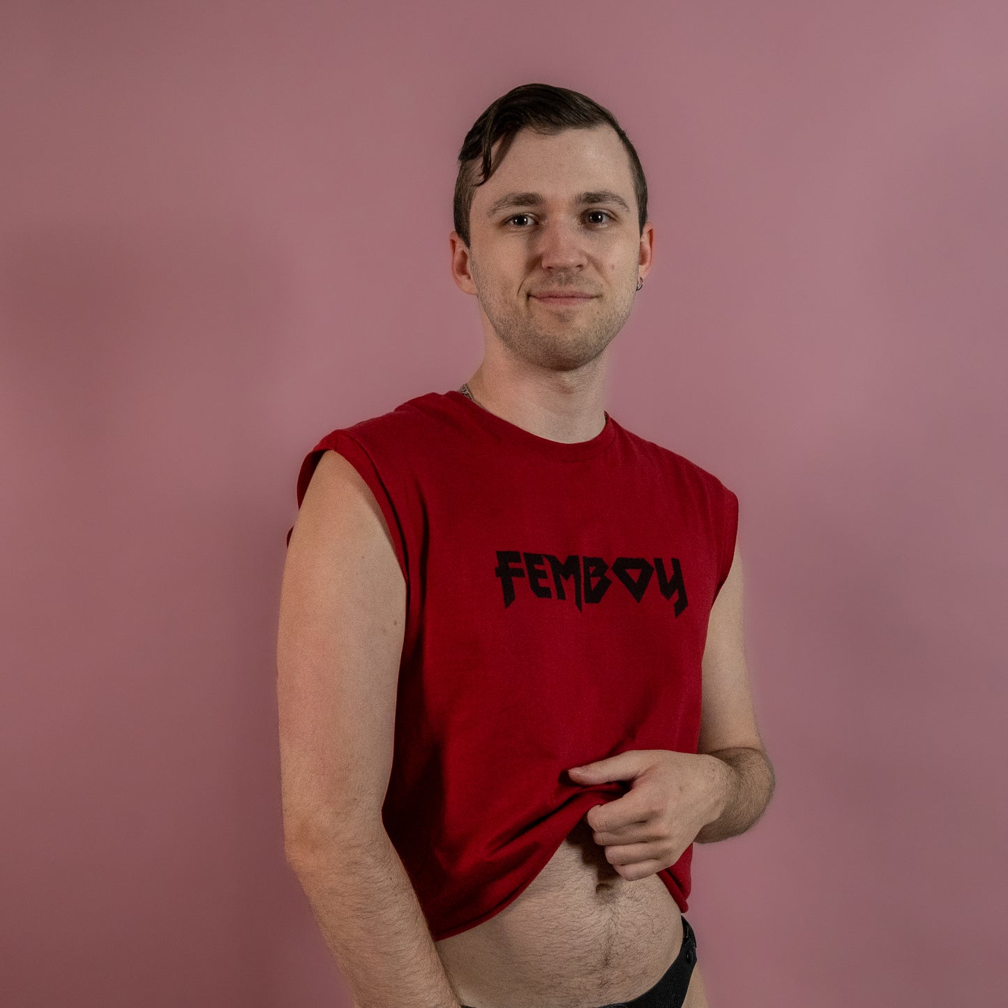 Metal Femboy - Red - Low Cut Sleeveless Crop Top