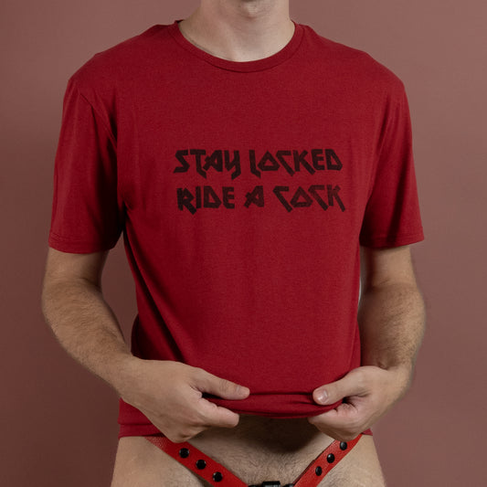 Stay Locked Ride A Cock - Red - T-Shirt