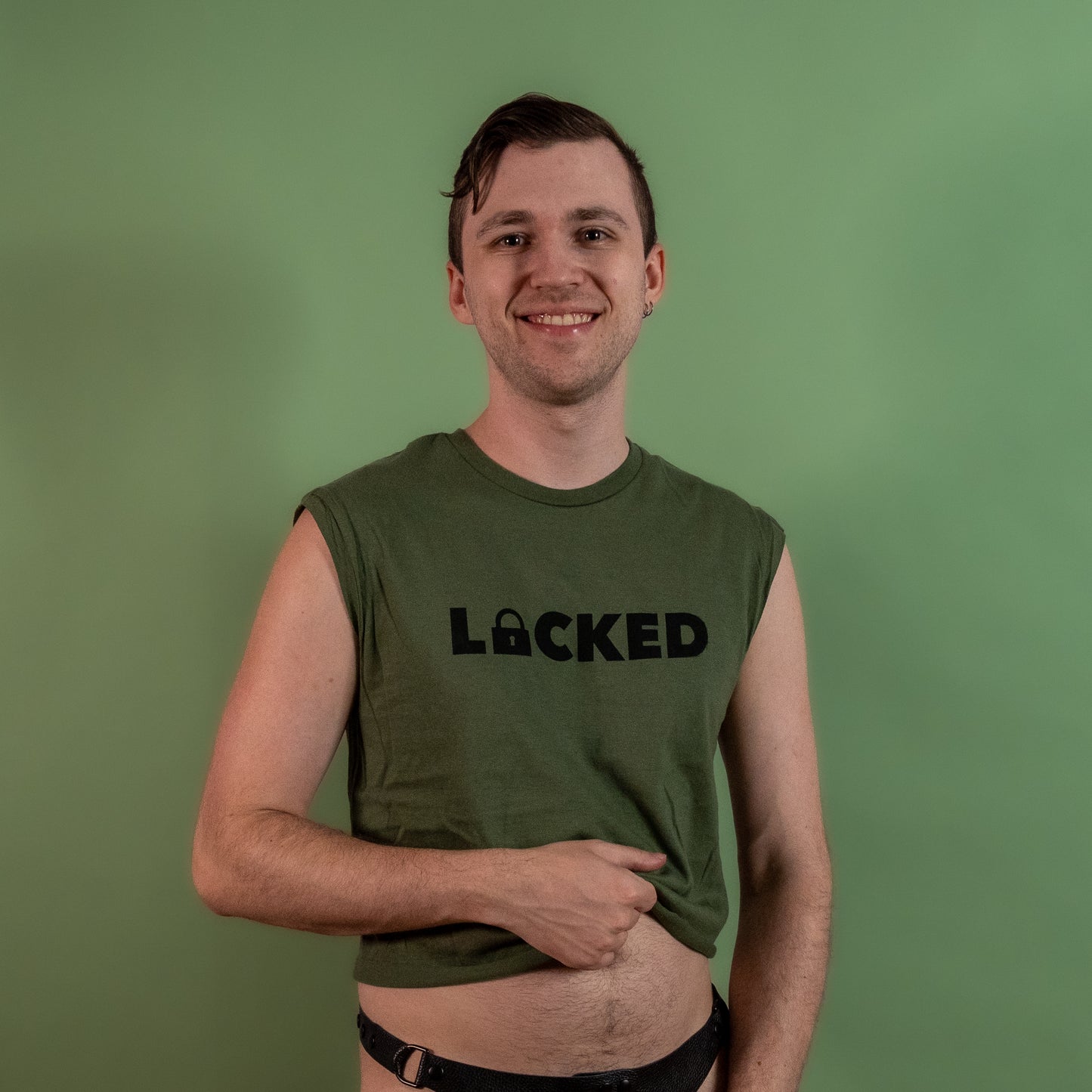 Locked - Green - Low Cut Sleeveless Crop Top