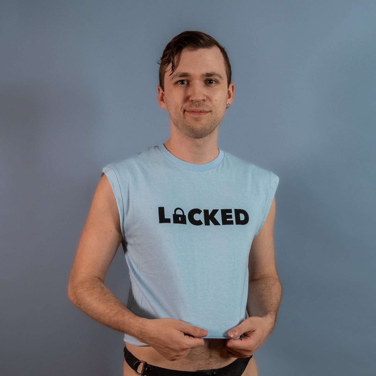 Locked - Light Blue - Low Cut Sleeveless Crop Top