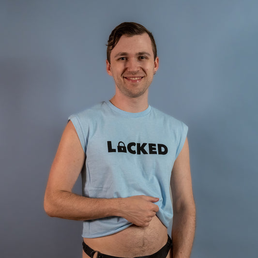 Locked - Light Blue - Low Cut Sleeveless Crop Top