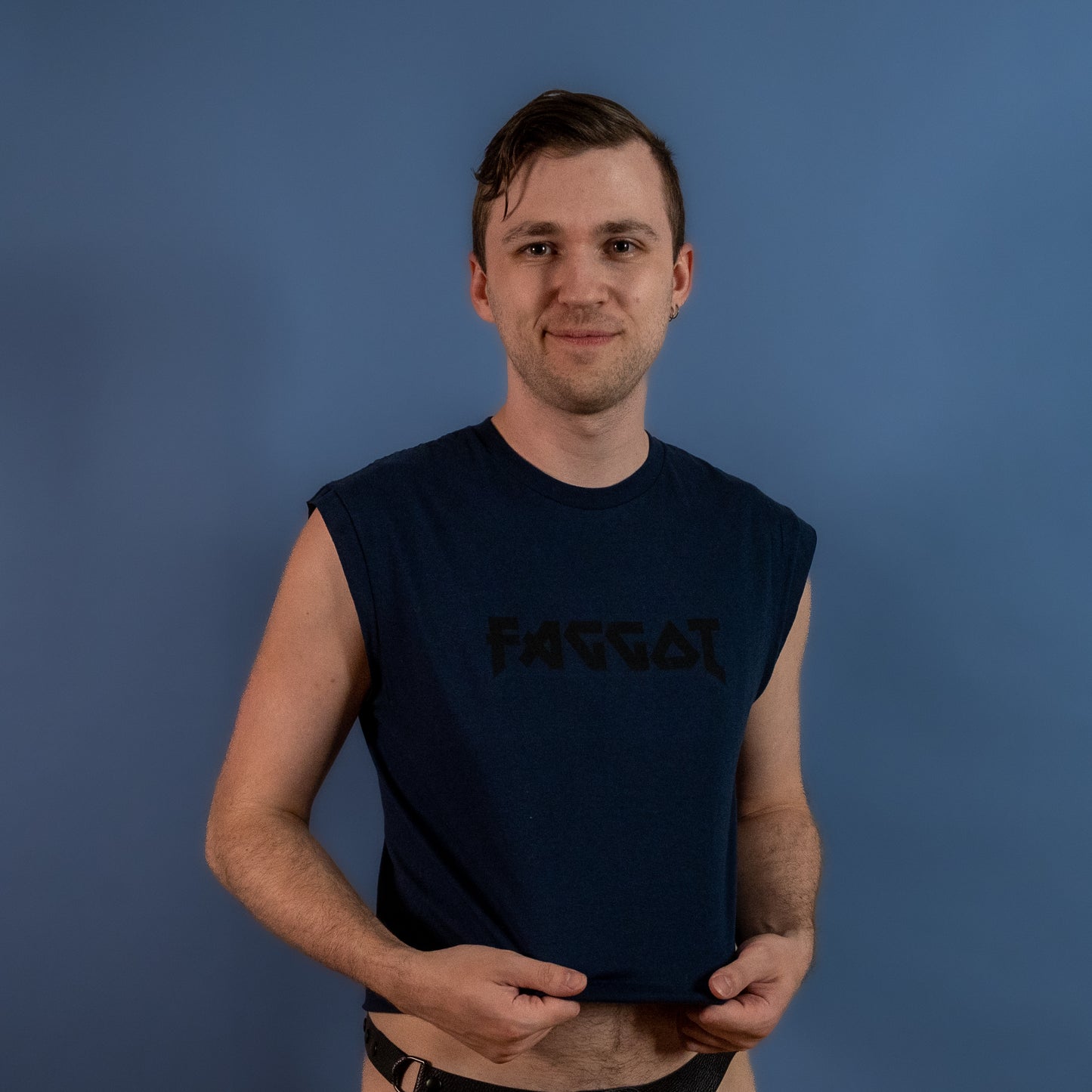 Metal Faggot - Navy Blue - Low Cut Sleeveless Crop Top