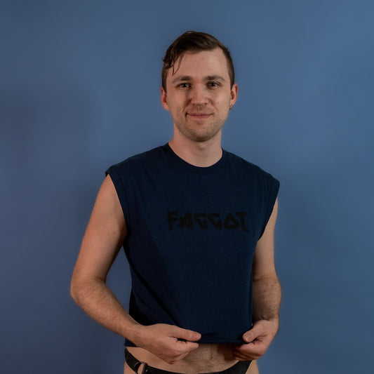 Metal Faggot - Navy Blue - Low Cut Sleeveless Crop Top
