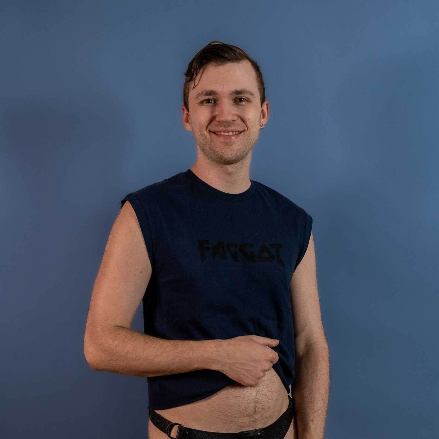 Metal Faggot - Navy Blue - Low Cut Sleeveless Crop Top