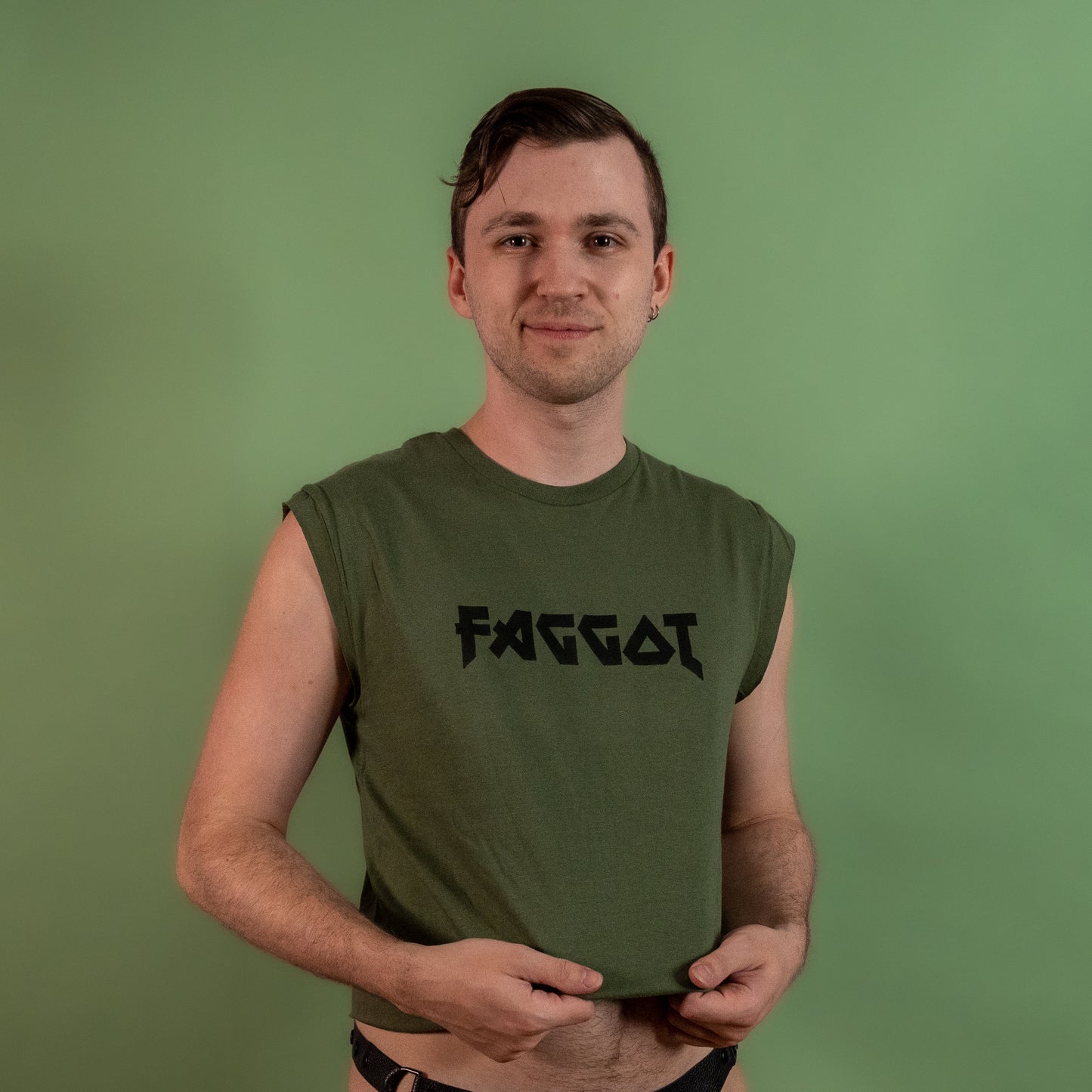 Metal Faggot - Green - Low Cut Sleeveless Crop Top