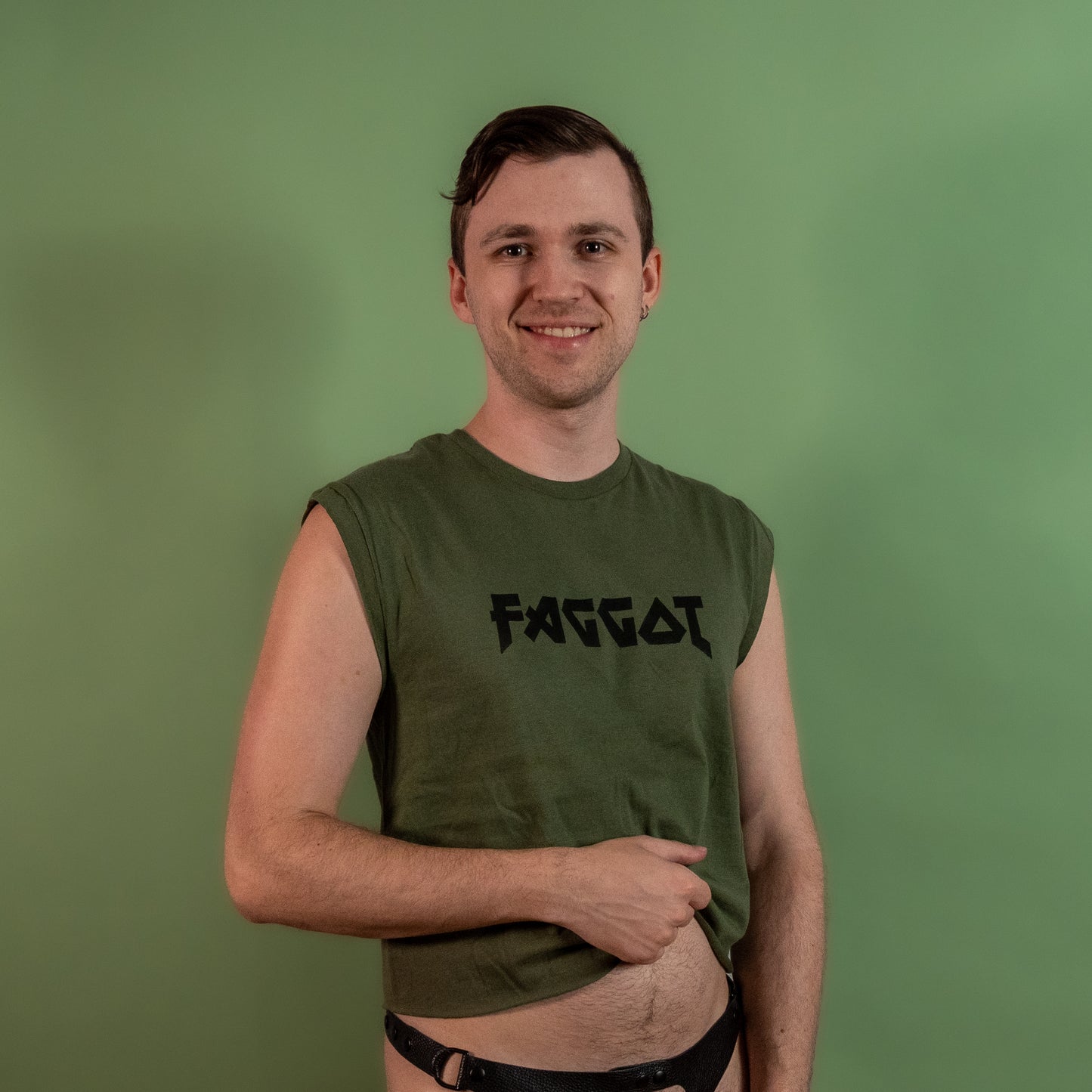 Metal Faggot - Green - Low Cut Sleeveless Crop Top