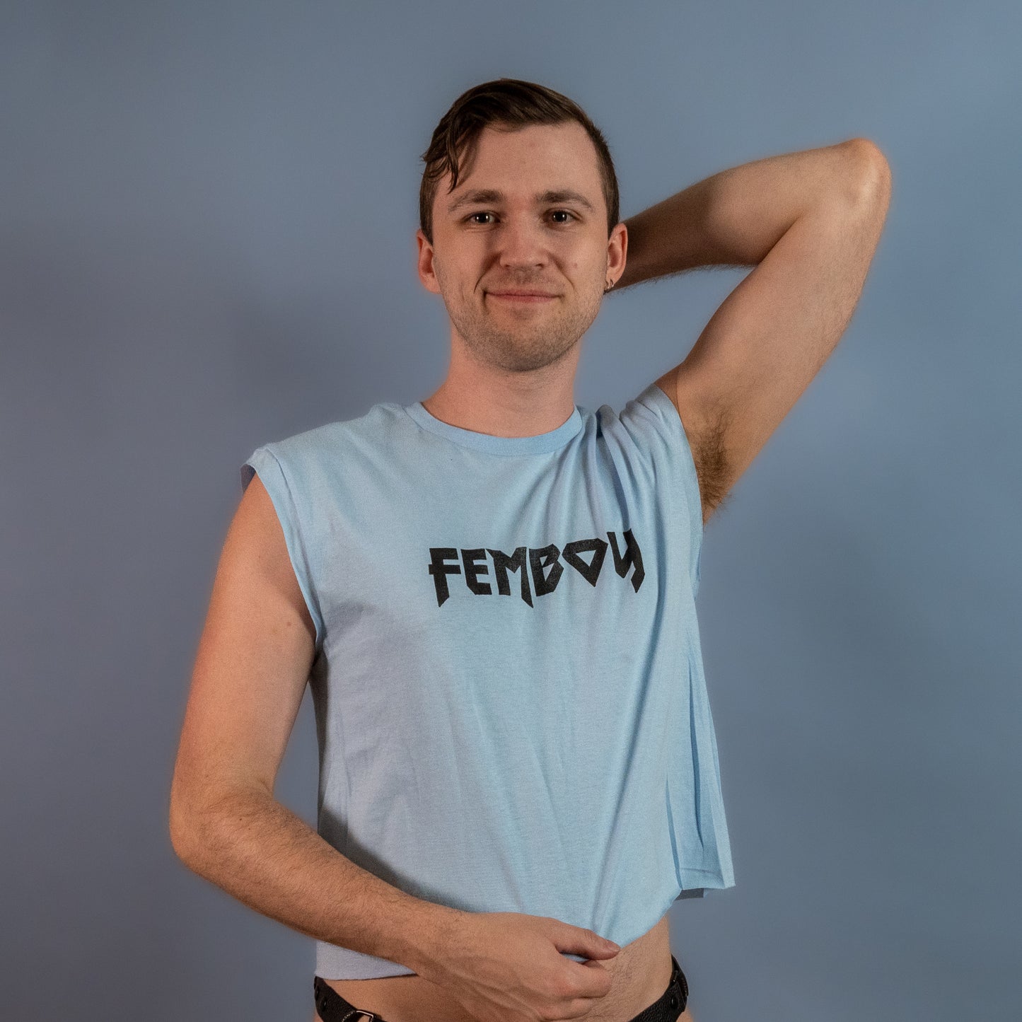 Metal Femboy - Light Blue - Low Cut Sleeveless Crop Top