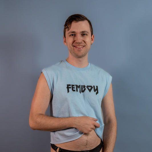 Metal Femboy - Light Blue - Low Cut Sleeveless Crop Top