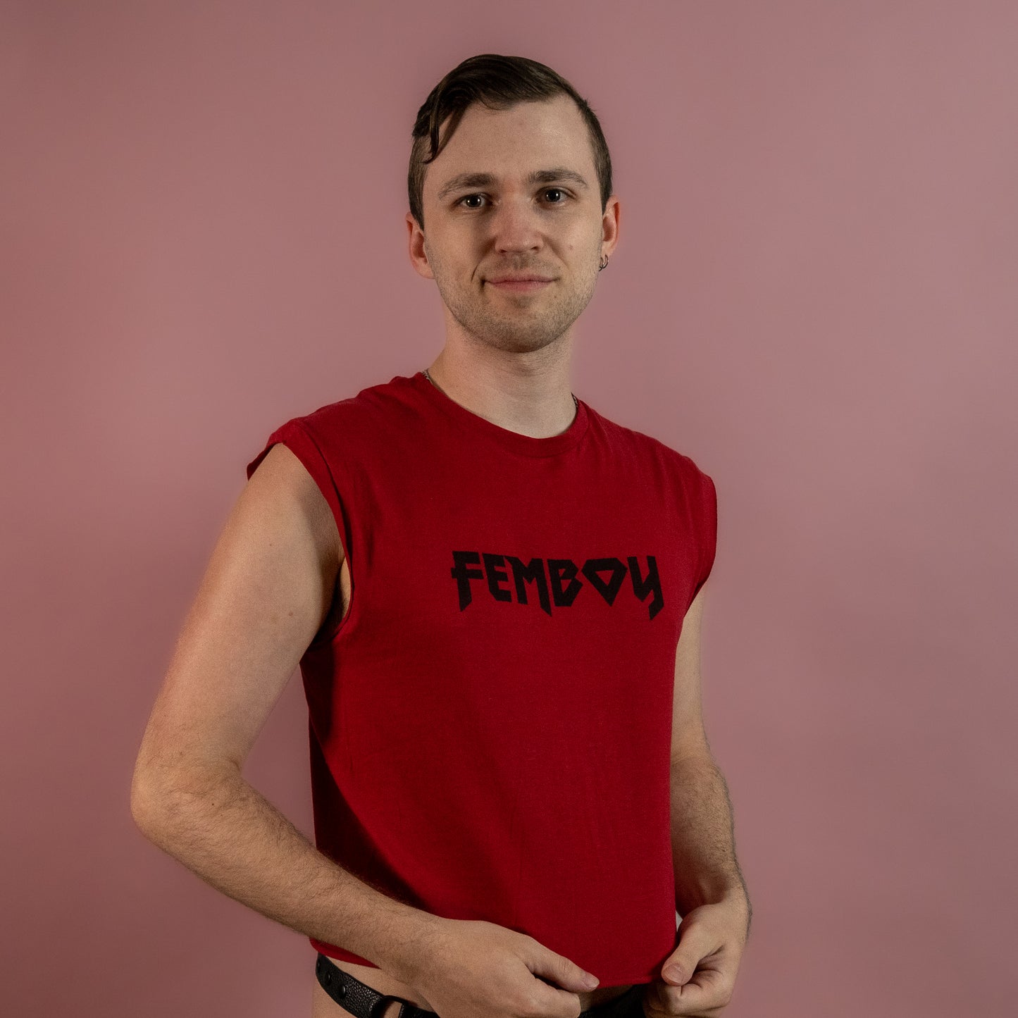 Metal Femboy - Red - Low Cut Sleeveless Crop Top